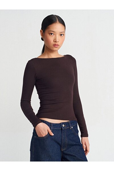 Dilvin Boat Neck Long Sleeve Top-Black 31332