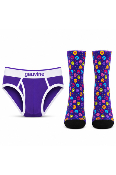 GAV20 2'Li Set Erkek Premium Pamuk Slip& Renkli Smile Dijital Baskılı Premium...
