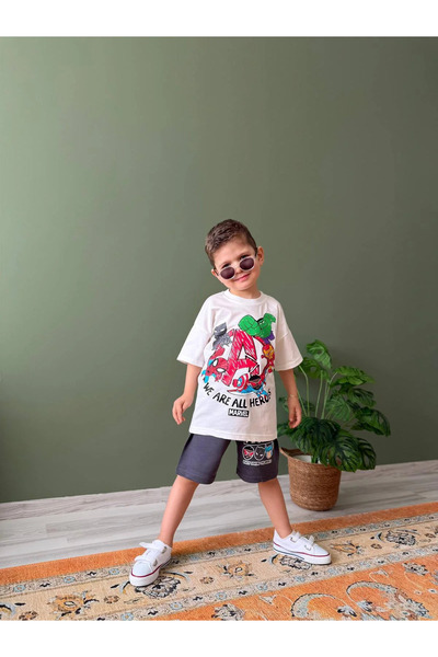 kidstalya Character Printed Boys' Gray Shorts Set - Marvel
