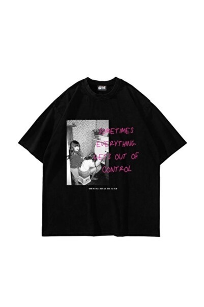 yiou trendy clothing Sekizbiraltı Gets Out of Control Vintage Printed Oversiz...