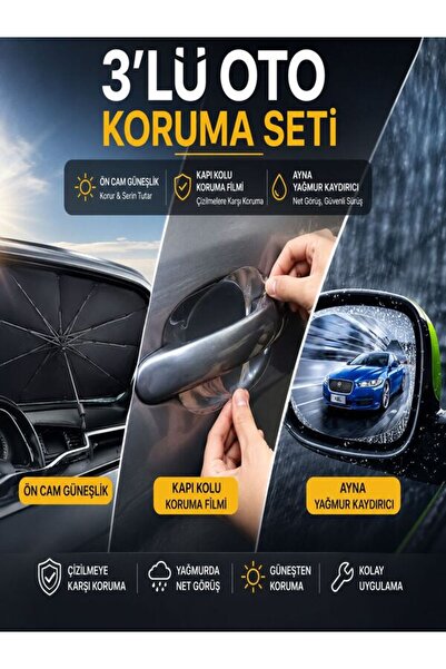 KARATAŞ AUTO SHINE 4 Mevsim Araç Koruma Seti - Ön Cam Güneşlik Şemsiye + Ayna...