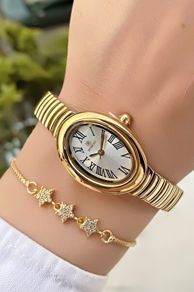 Homies Gold Color Oval Case - Adjustable Steel Band - Bracelet Included