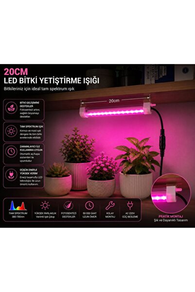 BRK LİGHTİNG 20 cm Full Spektrum LED Bitki Yetiştirme Lambası - Fotosentez De...