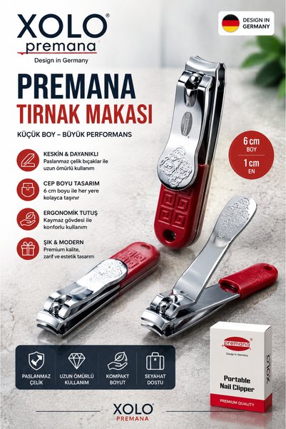 xolo Taşınabilir Tırnak Makası Kırmızı Premana Paslanmaz Çelik Kompakt Keskin...