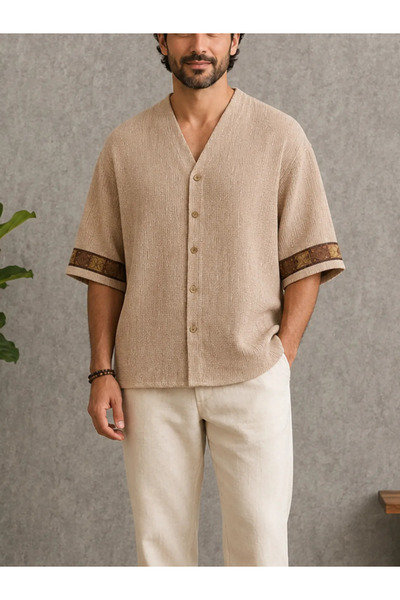 FıttingRoom Oversize Bohemian Cotton Linen Earth Shirt