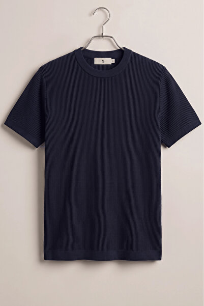 Edwox Men's Lycra Crew Neck T-Shirt Navy Blue Cd179