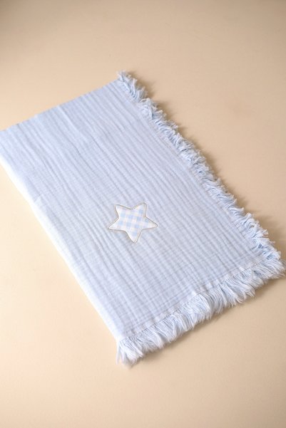 BABYLİM Star Appliqued 100% Cotton 4 Layer Muslin Baby Blanket 90X110 cm