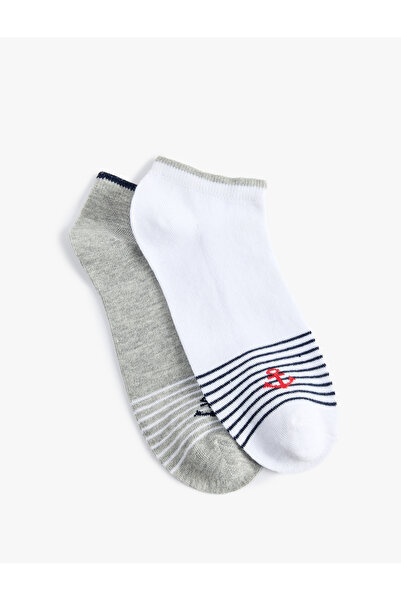 Koton Set of 2 Striped Anchor Printed Cotton Booties Socks