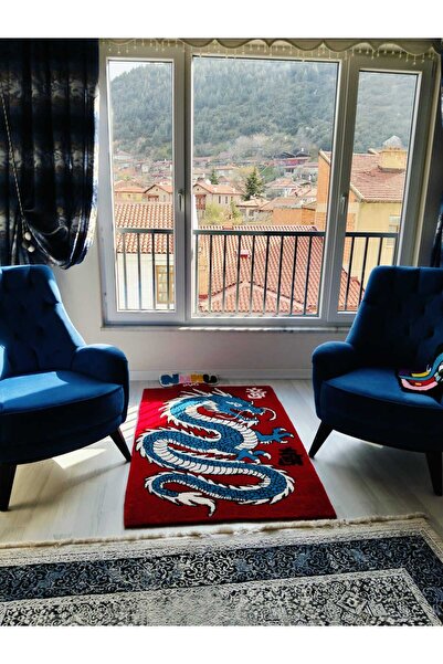Premium El Yapımı Dragon Tufting Rug Halı – Japon Ejderha Desenli Özel Tasarım Dekoratif Halı 147x98 cm