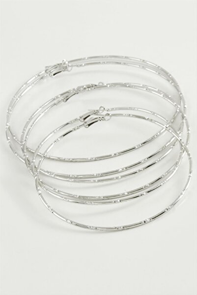 ZERO LAND Ilkeshop Dotted Metal Hoop Earrings 6 (05541) Pieces-Silver Color