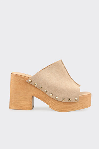 Elle Shoes Vizon Deri Kadın Terlik