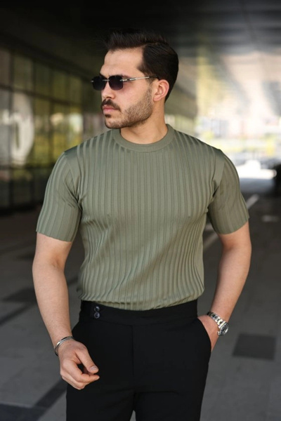 Generic Brand Men's ribbed crew neck short sleeve t-shirt