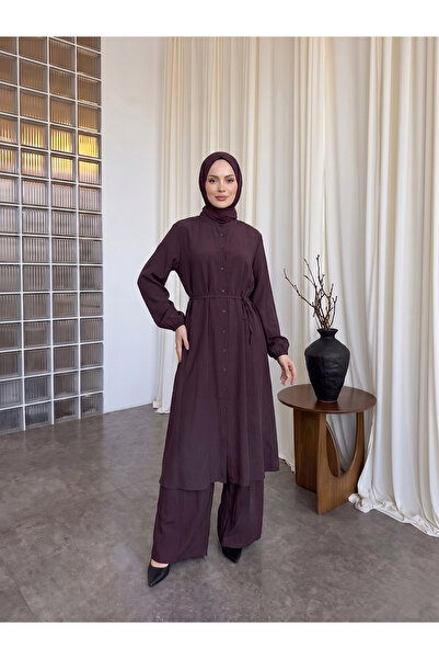 Lunsera Store طقم هاكيم ياكا مع بنطلون طويل - أحمر داكن