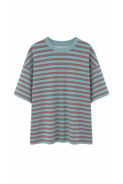 Zelish My Sister Tricou albastru cu dungi și decolteu în formă de O