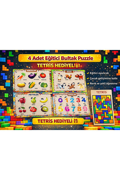 MAKETÇİNİZ Ahşap+Eva Bul Tak Eğitici 4 Adet Yapboz Puzzle Seti