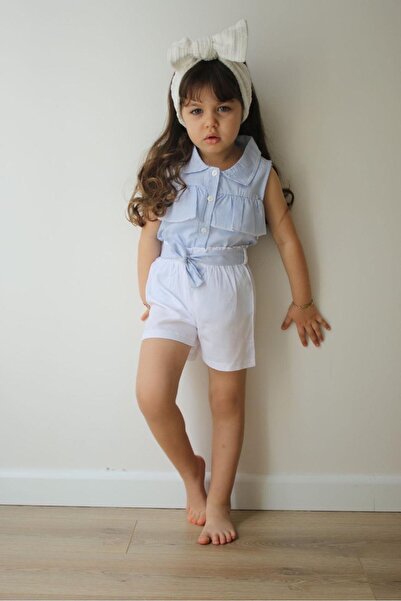 Asortix Iz Children's Striped Ruffle Shirt and White Shorts Set-Jlb-111