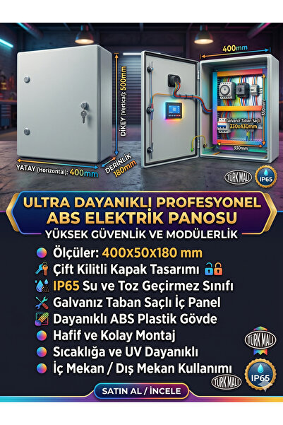 ECONA 40x50x18 Profesyonel ABS Elektrik Panosu ,Çift Kilitli & Galvaniz Taban...