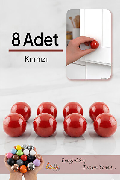 GLASWEN 8 Adet Sert Plastik Düğme Yuvarlak Top Kırmızı Dolap Mobilya Mutfak D...