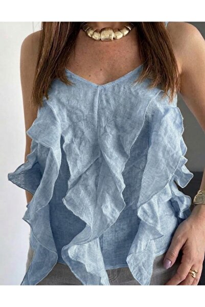 salome butik YENİ SEZON TENZEL KUMAŞ ASKILI FIRFIRLI BLUZ