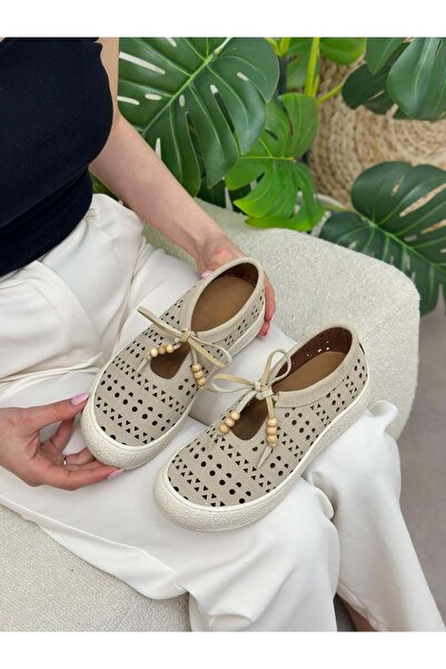 ERVANIN BUTİĞİ Beige Suede (Morly) Laser Cut Women's Sneakers