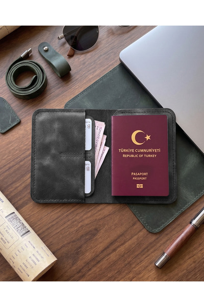 BUO Leather Hakiki Deri Pasaport Kılıfı, Bifold Tasarım Seyahat Cüzdanı, Unis...