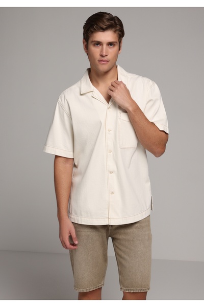 Colin's Oversize Fit Classic Collar Plain Men's Ecru Denim Short Sleeve Shirt