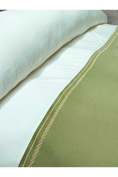 BAŞ TASARIM Sim Border Embroidered Green Cream Duvet Cover Set