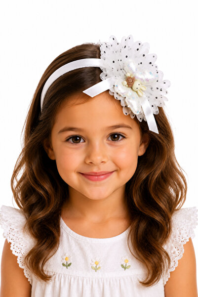 MakeWell Sequin Butterfly Detailed Girls' Crown – Tulle Princess Hair Crown w...