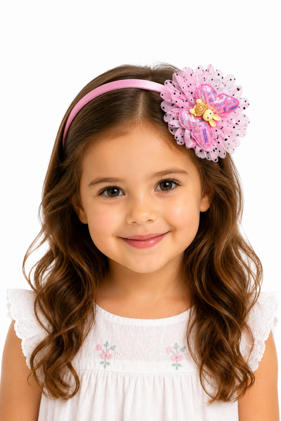 MakeWell Sequin Butterfly Detailed Girls' Crown – Tulle Princess Hair Crown w...