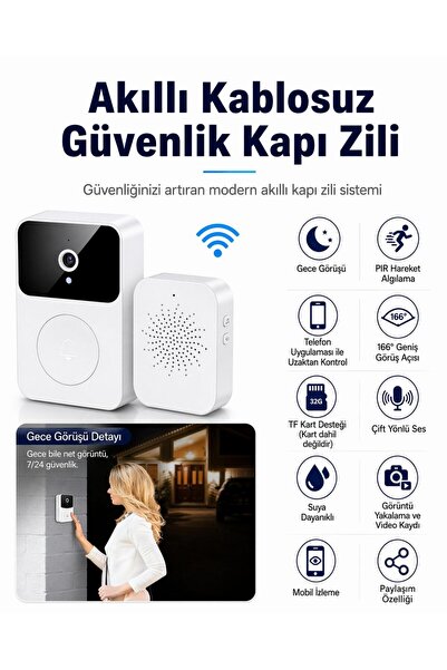 ATLT ATLANTİS AKILLI KABLOSUZ GÜVENLİK KAPI ZİLİ KIZILÖTESİ GECE GÖRÜŞ MODU H...