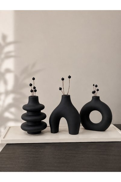 elra Üçlü Minimal Vazo Seti & Dekoratif Tepsi