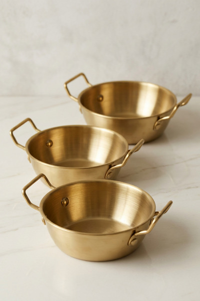 MİEN 3'lü Mini Sunum Tavası Seti 12 cm – Gold Renk Metal Sosluk / Kahvaltılık...