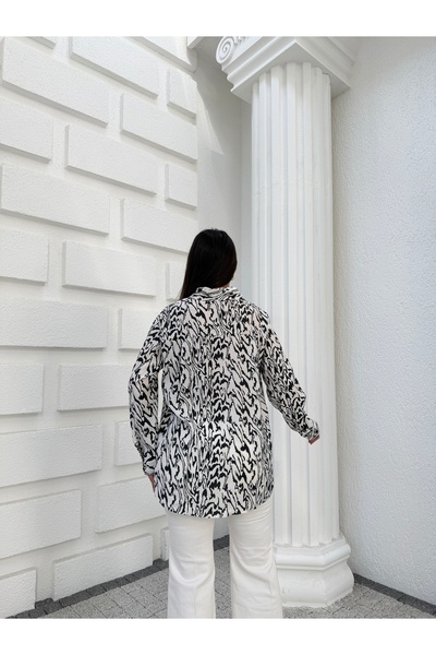 Myra Fashion Desenli Oversize Gömlek Geniş Kesim Uzun Kol Bluz Kadın Trend Mo...