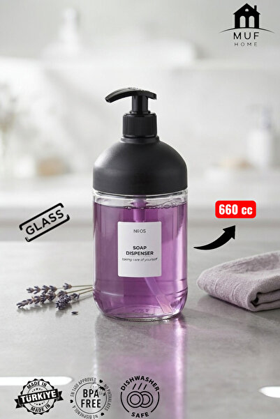 MUF HOME Dev Hacimli Cam Sıvı Sabunluk - XXL Büyük Boy Banyo ve Mutfak Sabunl...