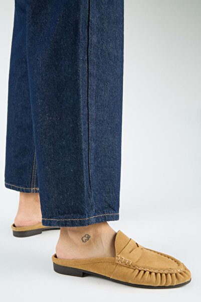 Manijero Zuleyka Women's Genuine Leather Pleated Loafer Sand Slippers
