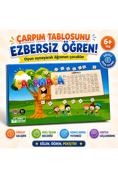 Dinamik Zeka Çarpmaca - Çarpım Tablosu Öğreten Oyun | Doğal Ahşap Eğitici Kut...