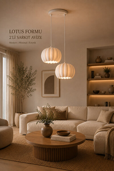 fao shop 7/24 Modern Lotus Sarkıt Avize 2’li Dekoratif Avize Minimal Salon Ye...