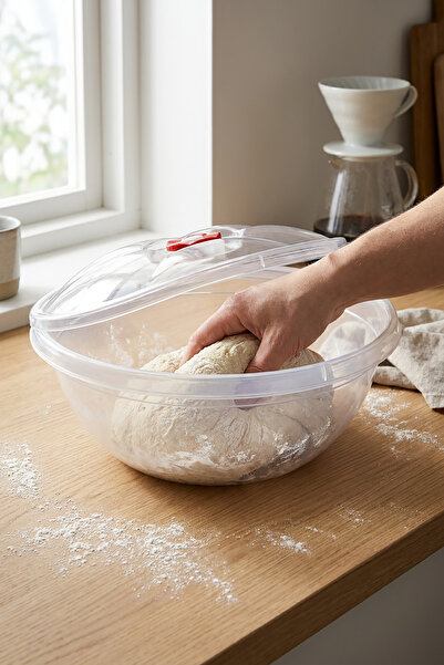 Akyüz Plastik Şeffaf Kapaklı Hamur Leğeni 44 cm -15 Litre Büyük Boy Plastik Y...