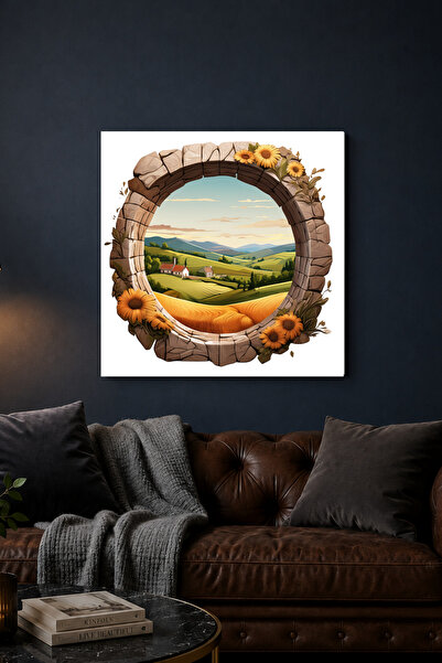 Lucena Pictură pe perete decorativă rustică cu flori 3D, peisaj rural, design...