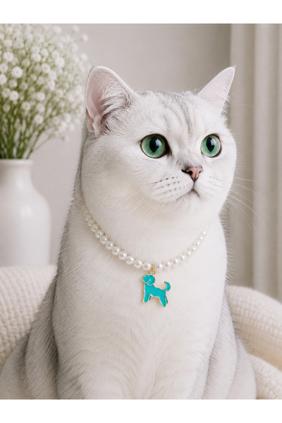 HALHALMILL Blue dog dangle pearl cat necklace