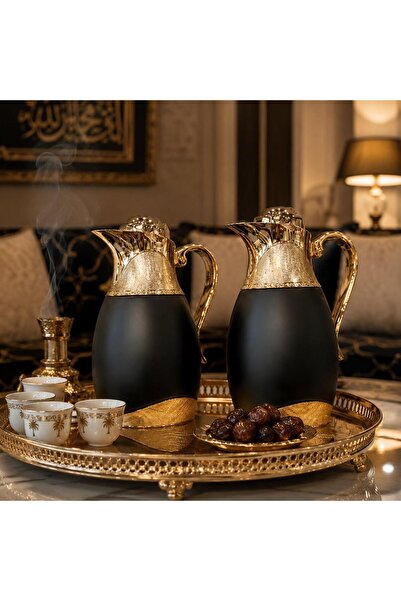 Generic طقم ترامس فخامة الأسود الملكي بلمسات ذهبية مبهرة
