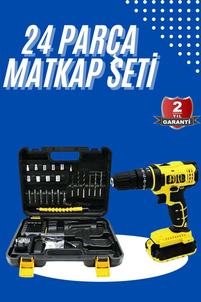 Epilons Metal Şanzıman Çift Akülü Bakır Sargı 24 Parça Led Aydınlatmalı Matkap Seti