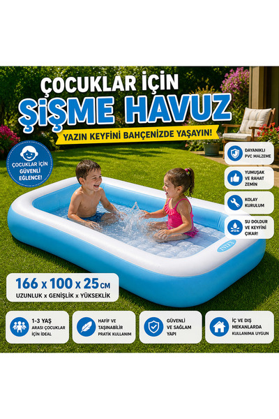TOTTERİQ Çocuk Şişme Havuz 166x100x25 cm Yumuşak Tabanlı Aile Havuzu