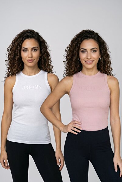 fevien Women's 2-Pack Cotton Camisole Thick Strap Crew Neck Front Lettering P...