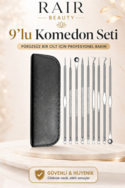 RAİR BEAUTY 9'lu Komedon Seti Deri Çantalı Siyah Nokta Seti