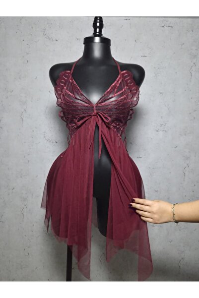 luwenco Lily bianca babydoll kelebek gecelik tanga hediyeli