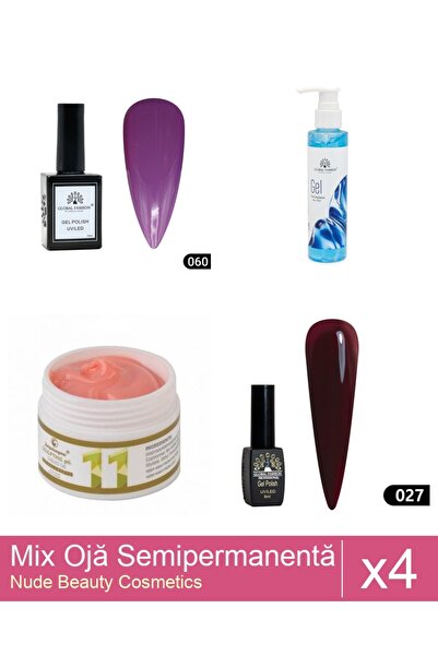Makeup Set Mix 4 produse Nail Oja: Oja semipermanenta Black Elite, Global Fas...