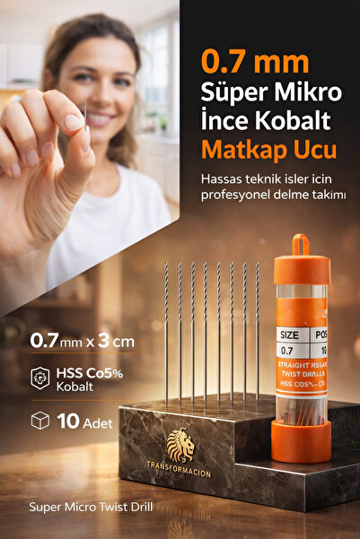 Transformacion 0.7mm Süper Mikro İnce HSS Kobalt Mikro Matkap Ucu Seti (10'lu...