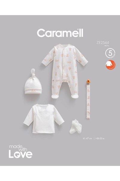 Caramell İncibaby 100% Cotton Bear Premature Baby Boy 5-Piece Hospital Discha...