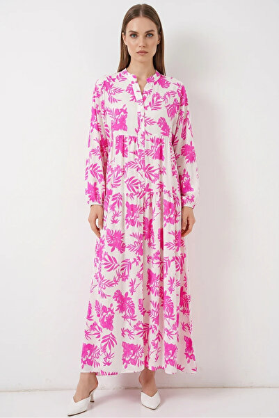 buğrahayalin Women's Authentic Patterned Viscose Pink Hijab Dress